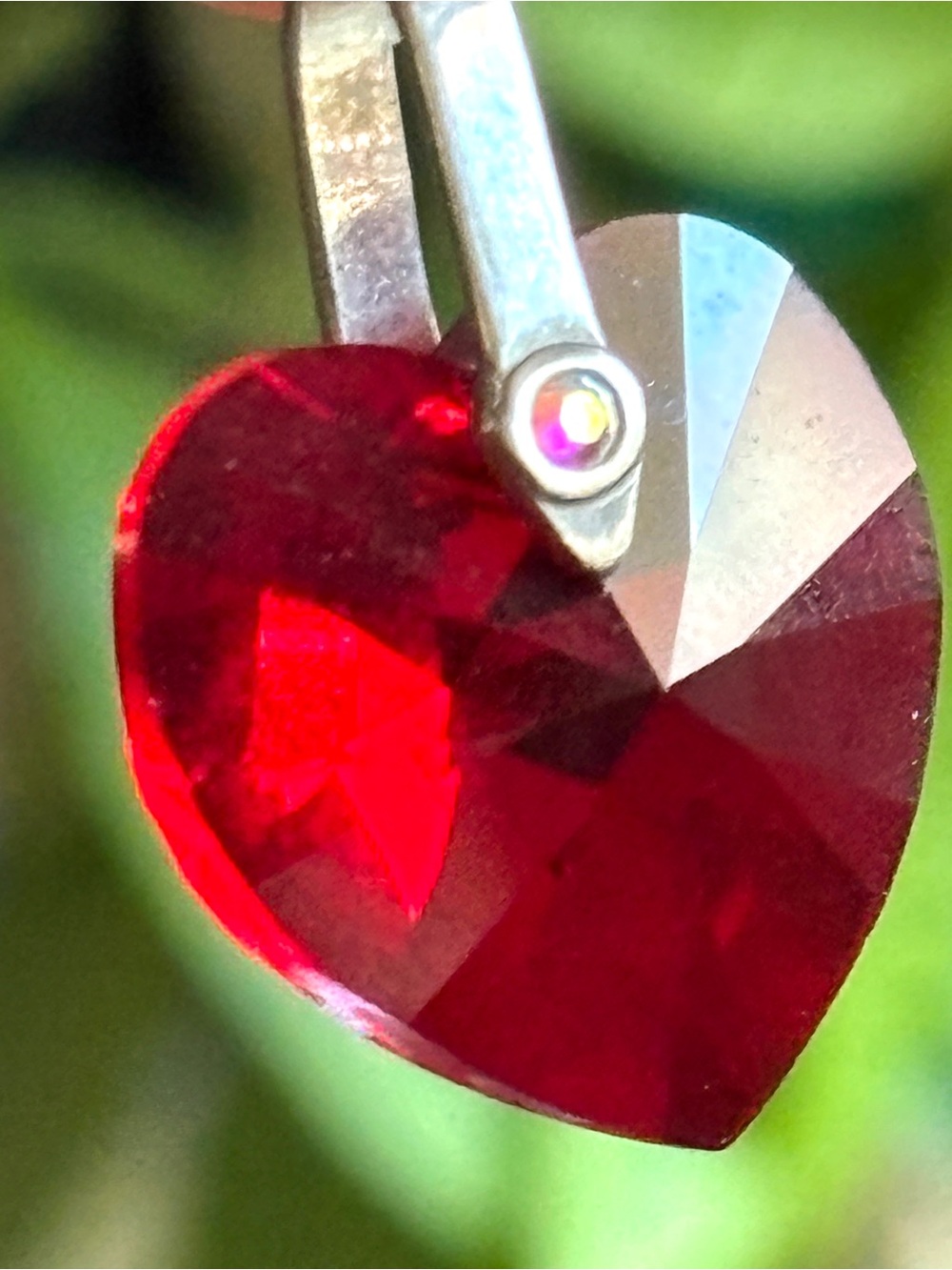 Sterling Silver Swarovski Red Heart Crystal Pendant Faceted AB Accent Romantic